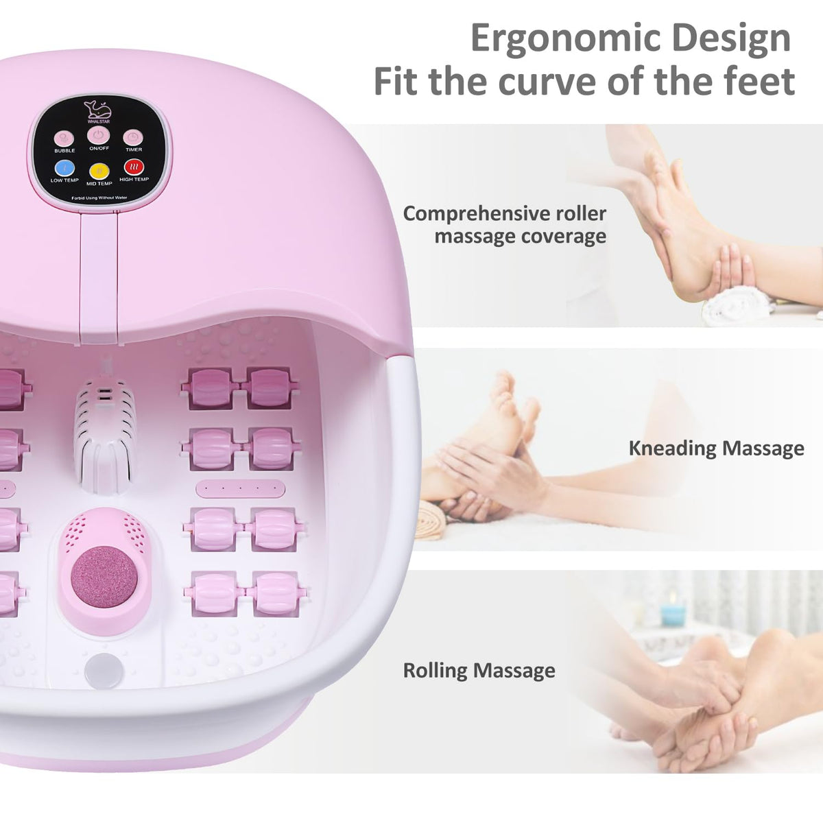 WHALSTAR Collapsible Foot Spa Bath Massager with Heat, Bubbles and Vibration