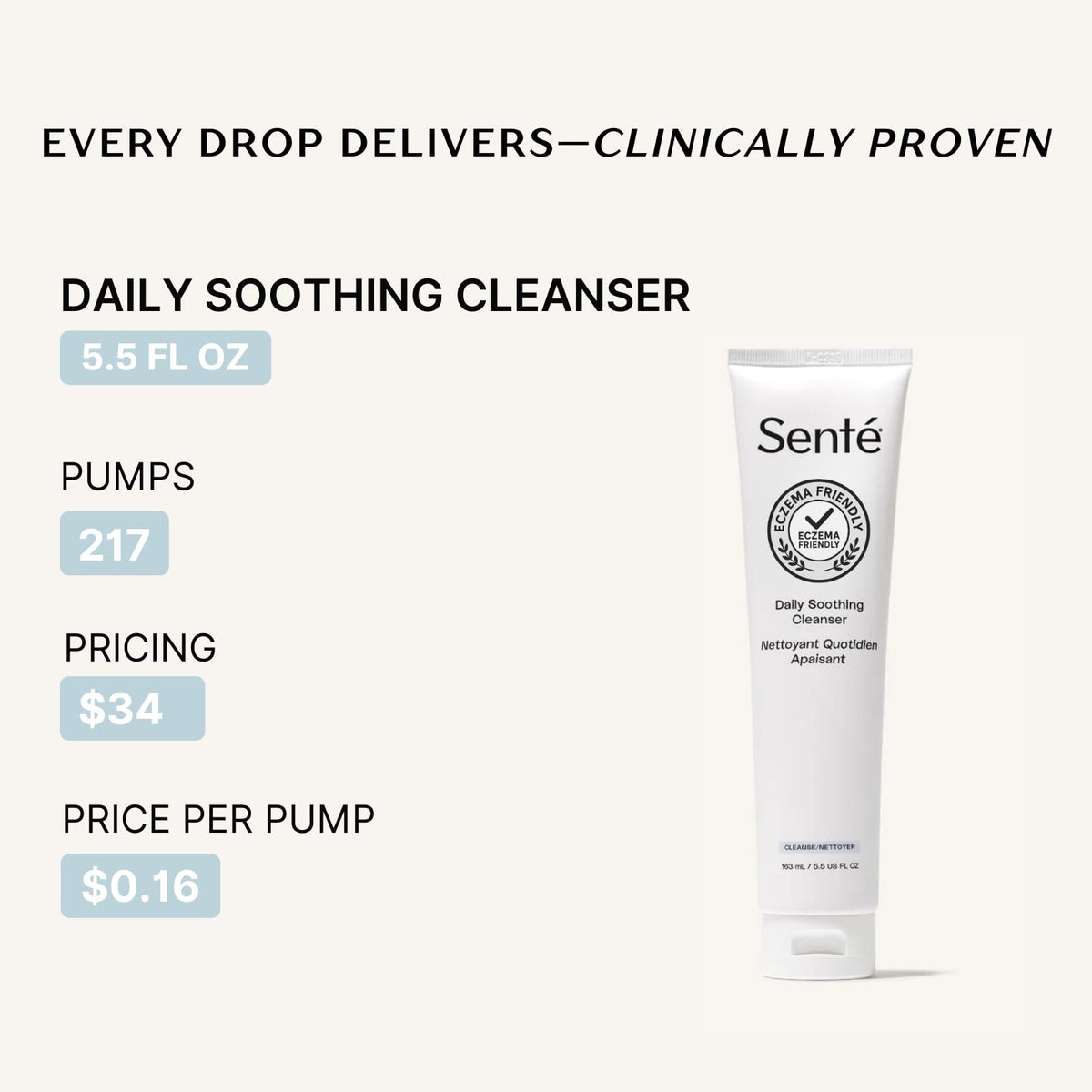 Senté Daily Soothing Cleanser for Dry & Sensitive Skin, 5.5 Fl Oz