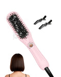 LANDOT Mini Heated Hair Straightener Brush, Dual Voltage Travel Hot Comb