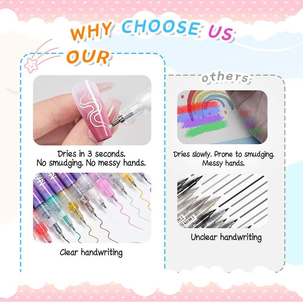 12-Color Nail Art Pens, Quick-Dry Fine-Tip Nail Polish Markers