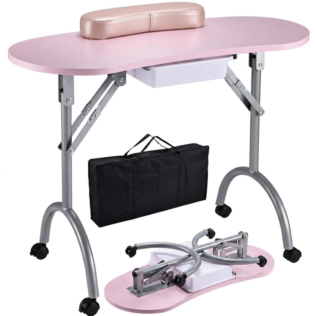 Joligrace Portable Foldable Manicure Table with Drawer