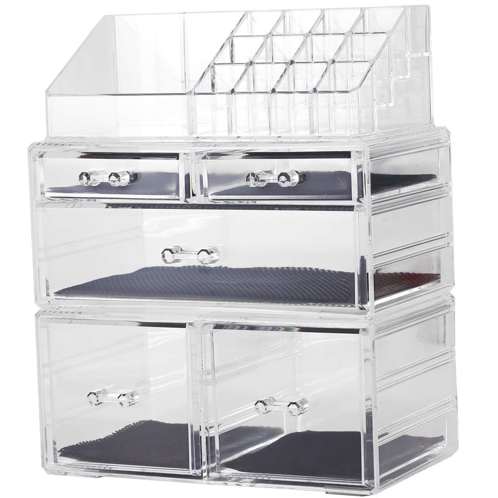 Sooyee Acrylic Makeup Organizer, 5-Drawer 3-Piece Storage Set