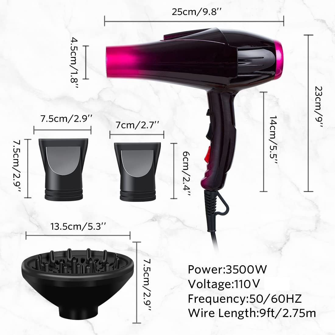 Mannice Professional Ionic Hair Dryer with Ceramic Tourmaline Technology