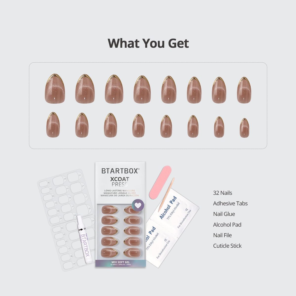 BTArtbox Press-On Nails, Lamp-Curable Soft Gel, Salon-Quality Natural Look