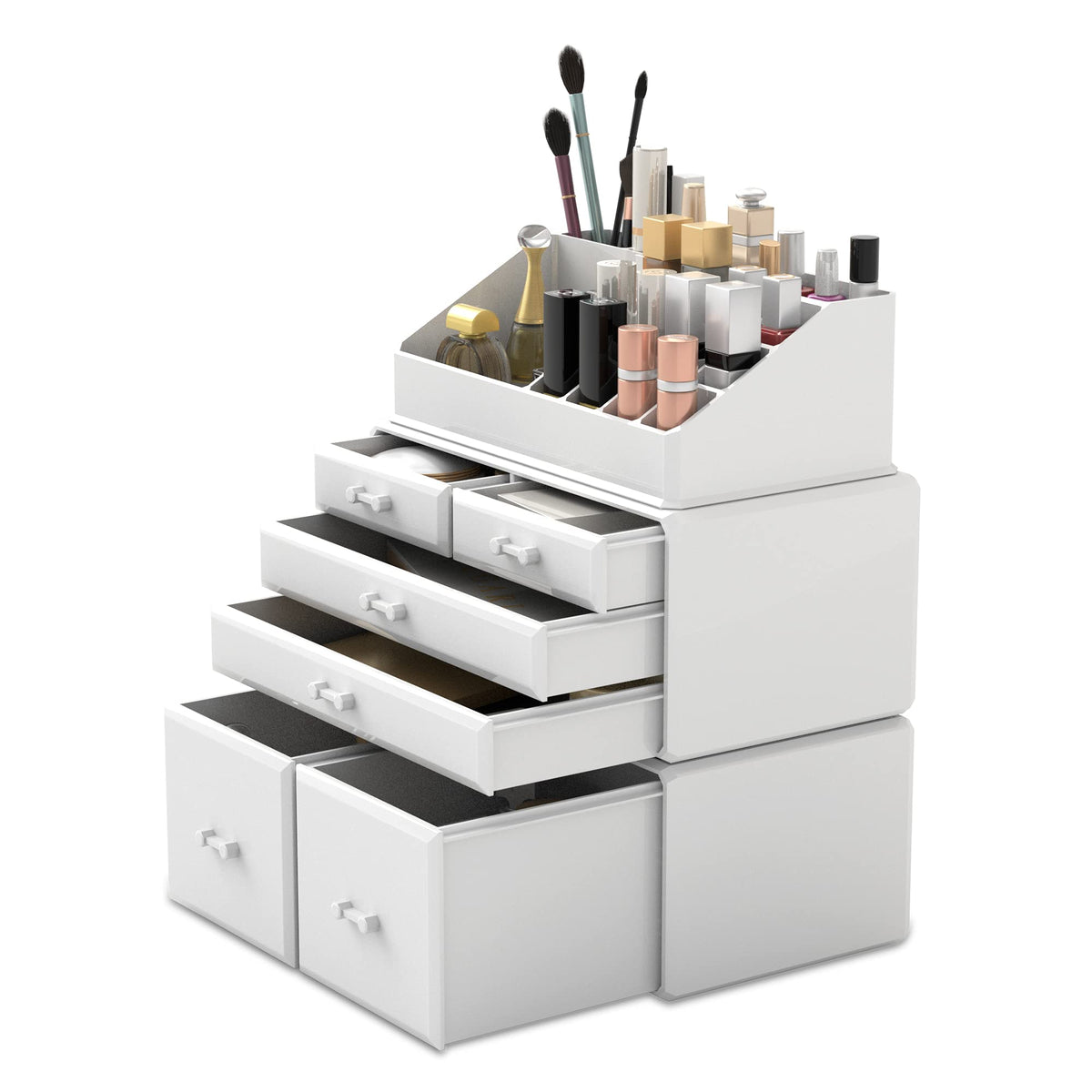READAEER 3-Piece Makeup Organizer 6-Drawer Cosmetic Storage Case