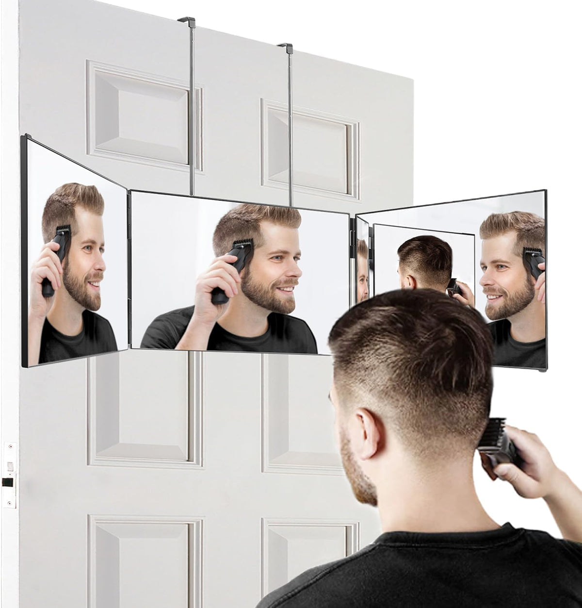 Vanmirr Black 3-Way 360° Mirror for Self Hair Cutting
