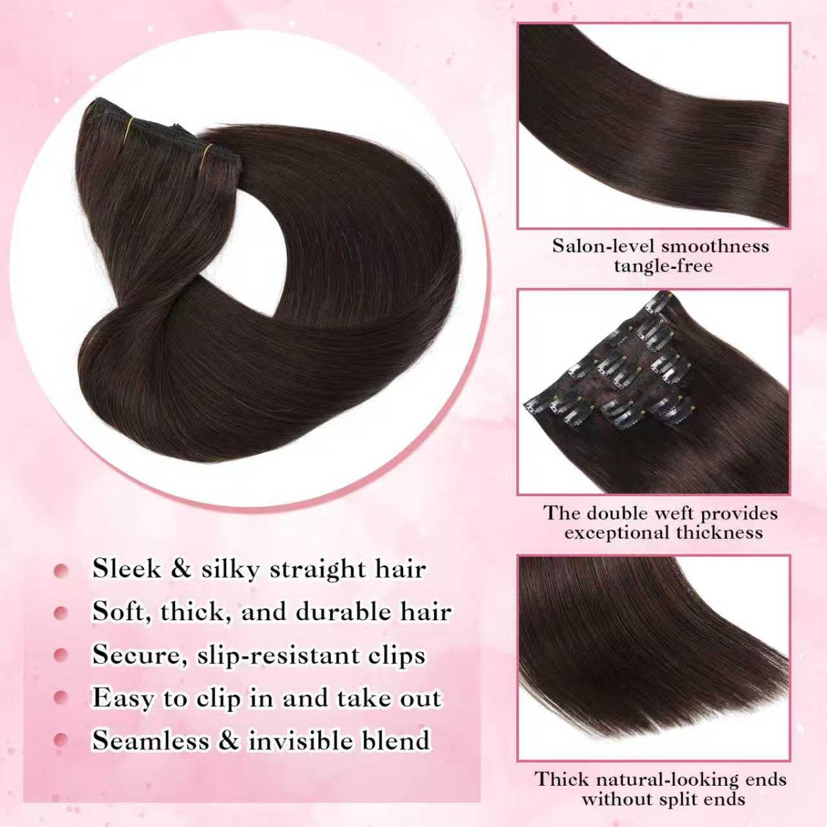 100% Remy Human Hair Clip-In Extensions, 120g, 7-Piece Set