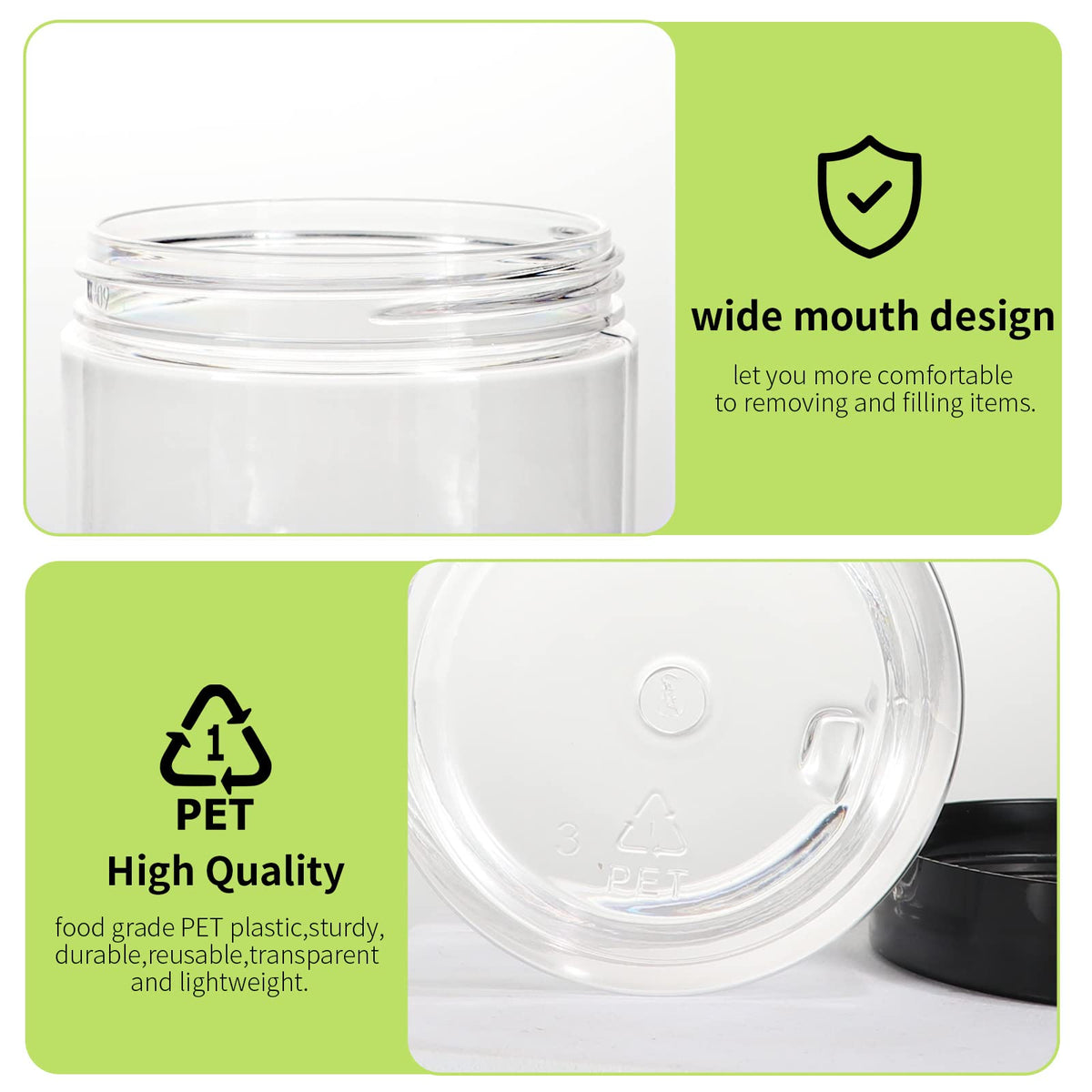 STARSIDE BPA-Free Clear Plastic Storage Jars with Black Lids