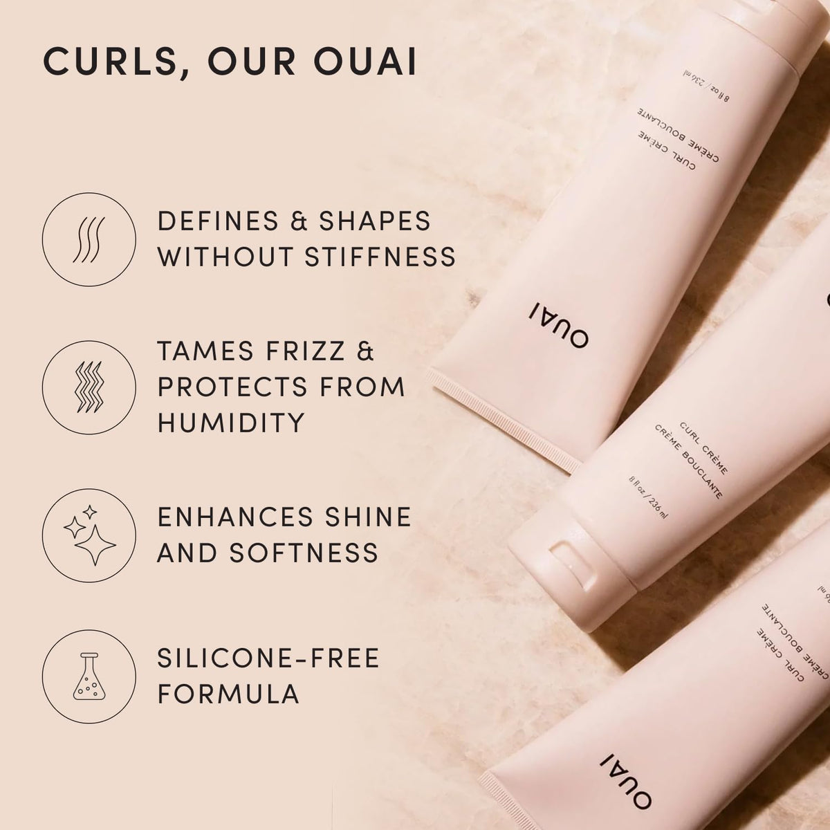 OUAI Curl Cream with Chia, Linseed, Coconut and Babassu Oils