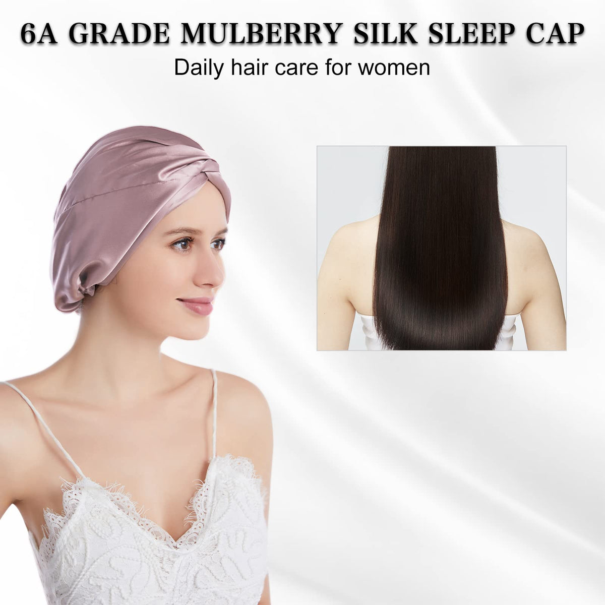 100% Mulberry Silk Bonnet Sleep Cap for Hair Care