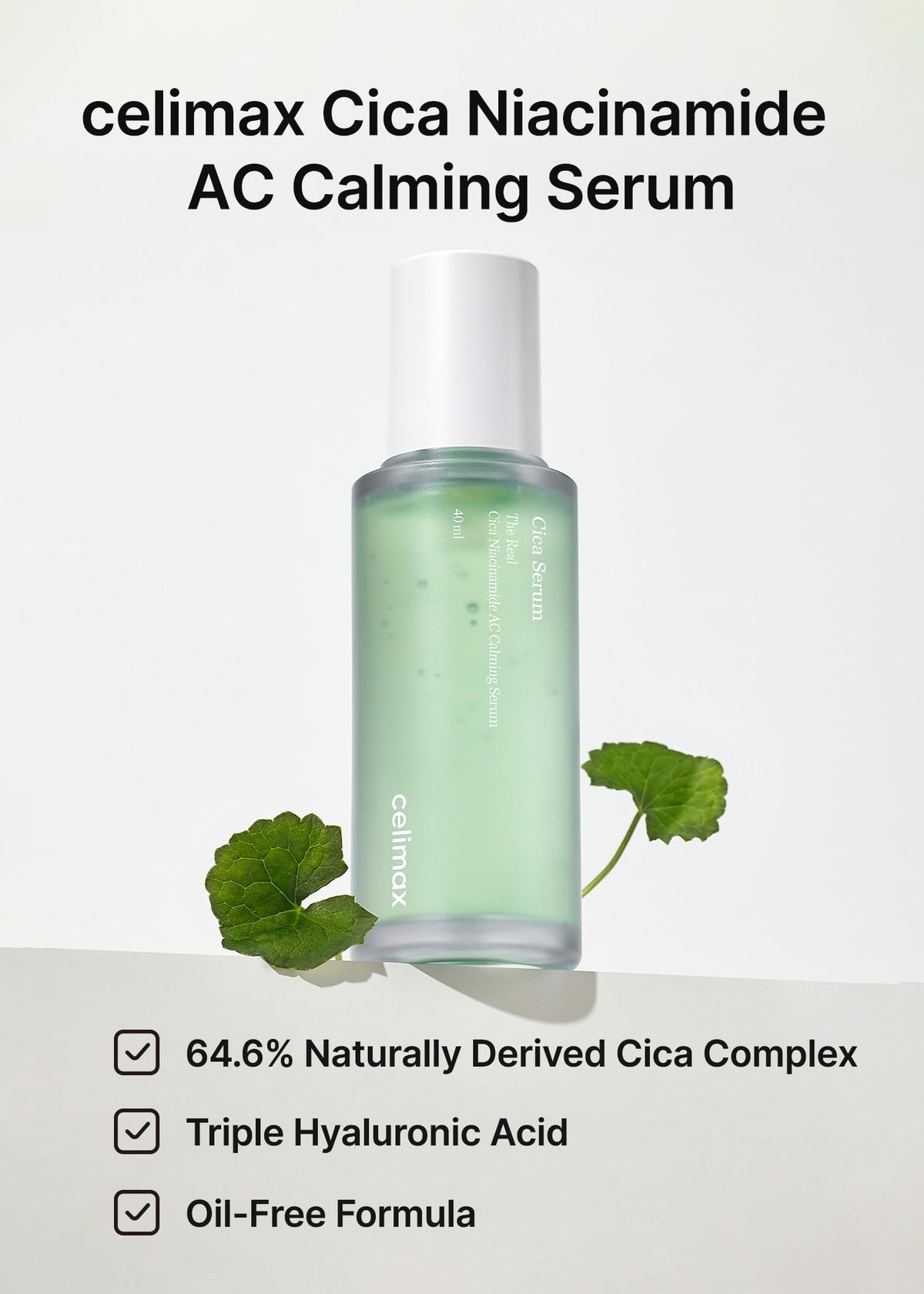 celimax The Real Cica Niacinamide AC Calming Serum with Hyaluronic Acid, 1.35 fl oz