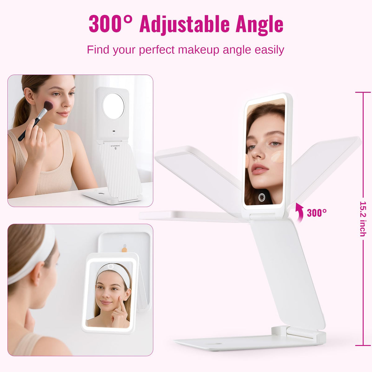 EASEHOLD Lighted Travel Makeup Mirror with LED Lights and Magnification