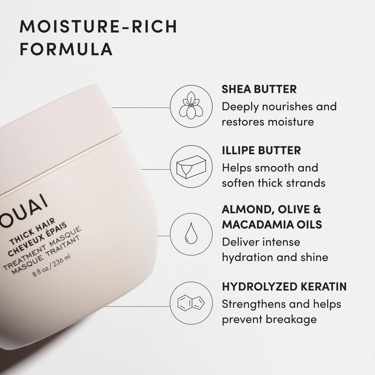 OUAI Thick Hair Mask with Keratin, Shea Butter & Oils, 3.4 Oz