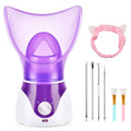 Nano Ionic Facial Steamer with Blackhead Kit, Brush & Headband, Purple