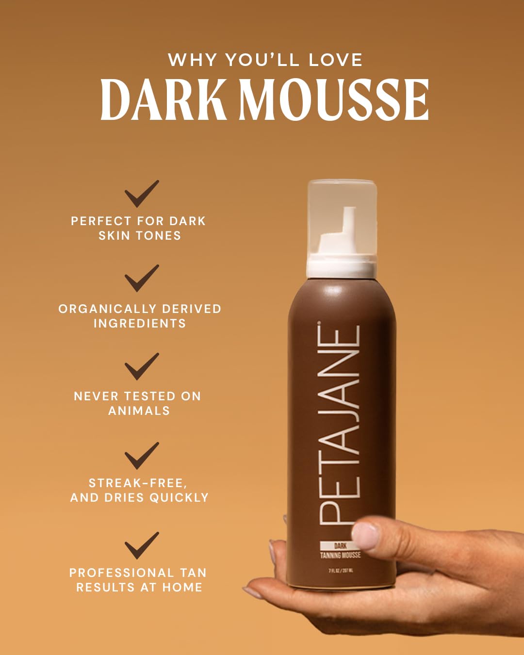 Peta Jane Organic Sunless Tanning Mousse, Streak-Free Natural-Looking Tan, 7 Fl Oz