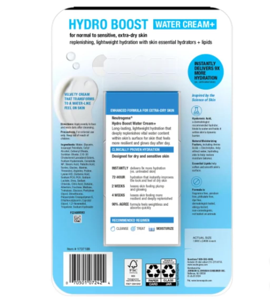 Neutrogena Hydro Boost Water Cream+ Moisturizer, 25% More Hyaluronic Acid, 2-Pack
