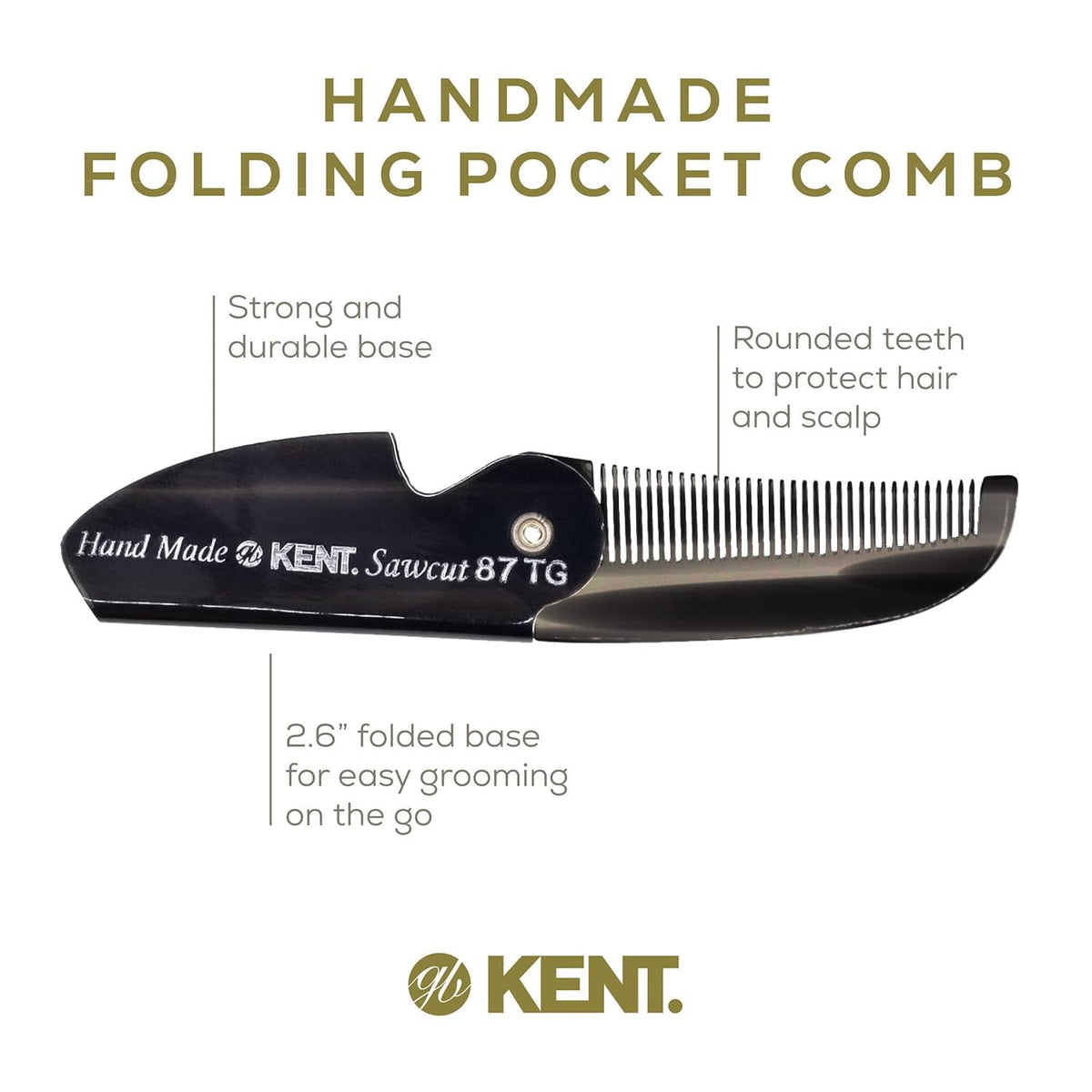 Kent Handmade Fine-Tooth Folding Pocket Comb for Hair and Facial Hair