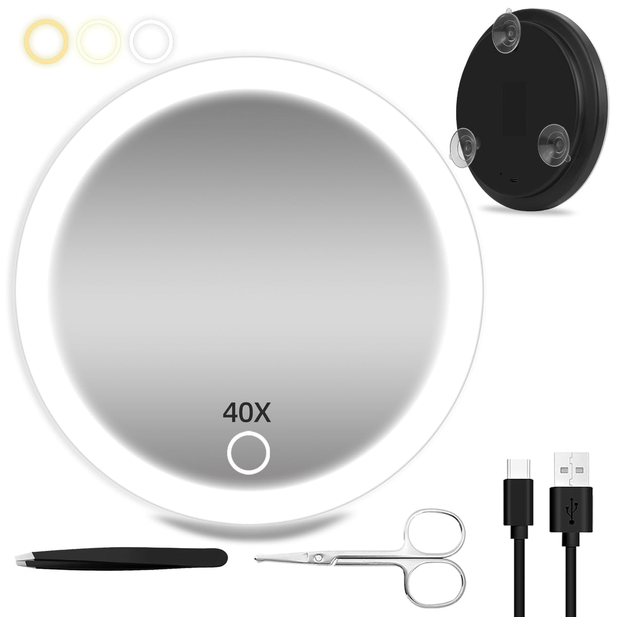 30X Magnifying Mirror with Lights, Rechargeable 6-Inch Travel Mirror