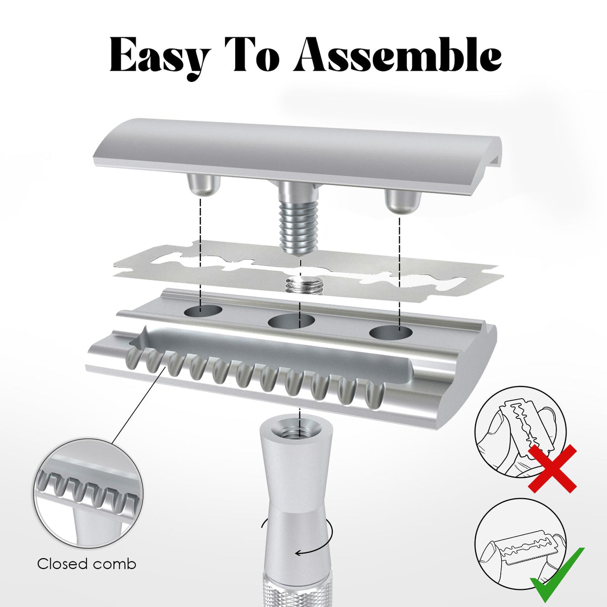 Reusable Double Edge Safety Razor Set, Stainless Steel Grooming Tool
