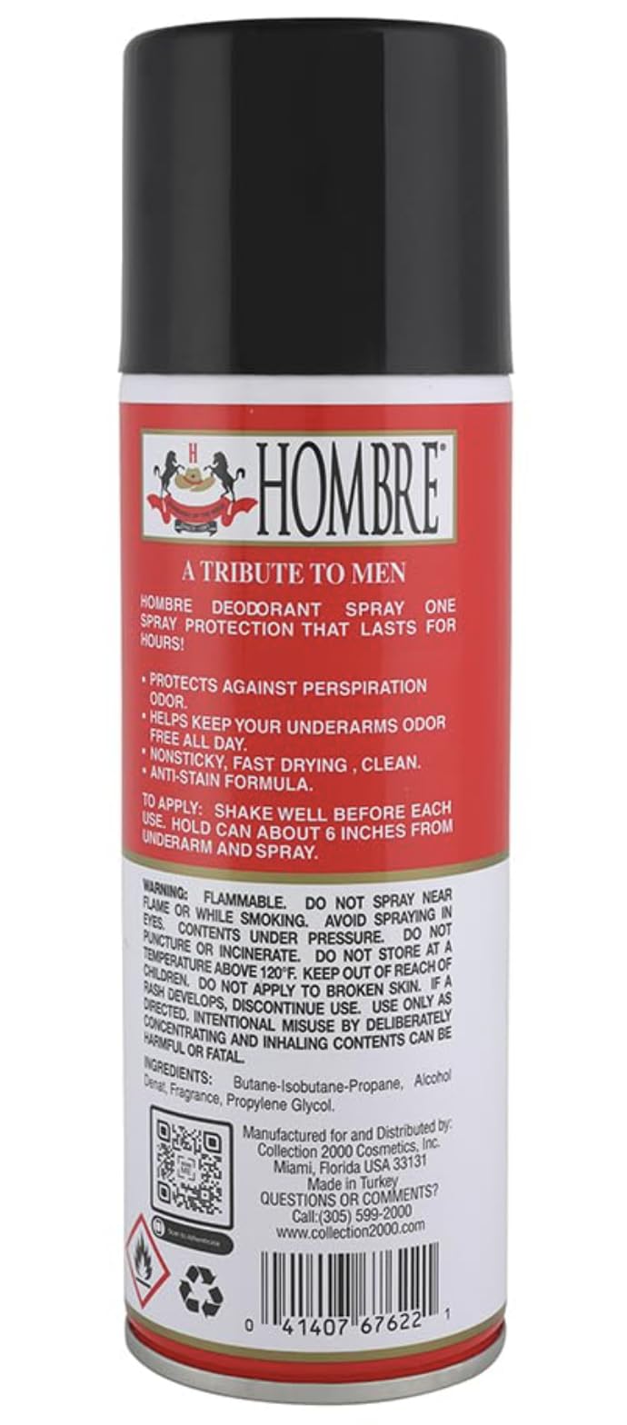 Hombre Red Deodorant Body Spray Classic for Men, 5.5 oz