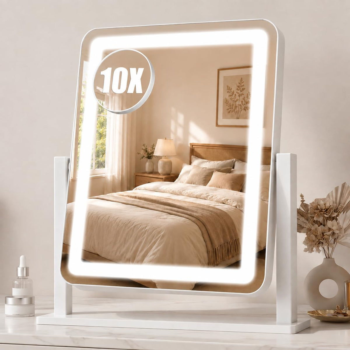 Bearolve Rechargeable Lighted Vanity Mirror with 10X Magnification