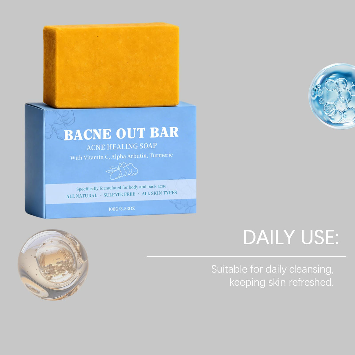 2 PCS Bacne Out Back Acne Cleansing Soap with Turmeric, Vitamin C & Alpha Arbutin