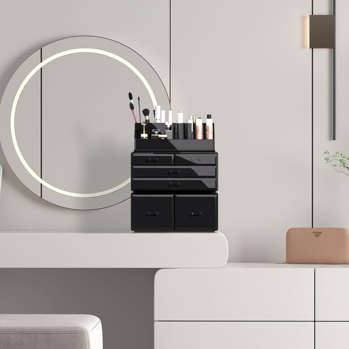 READAEER 3-Piece Makeup Organizer 6-Drawer Cosmetic Storage Case