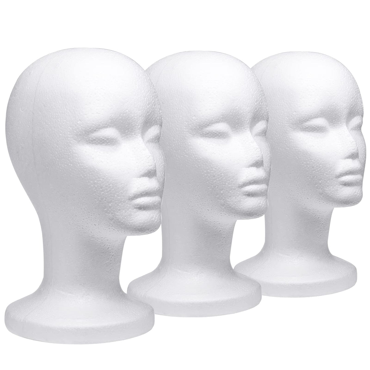 Foraineam 3-Pack 12-Inch Foam Female Wig Head Mannequins
