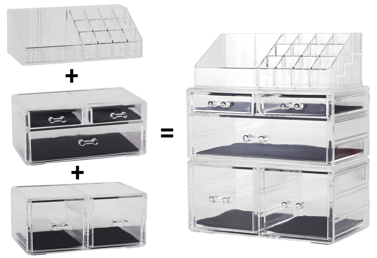 Sooyee Acrylic Makeup Organizer, 5-Drawer 3-Piece Storage Set