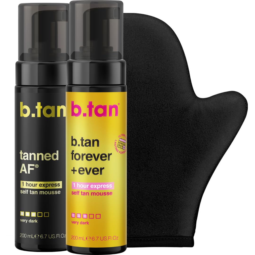 b.tan Self-Tanning Mousse Kit with Mitt, 1-Hour Express, Face & Body