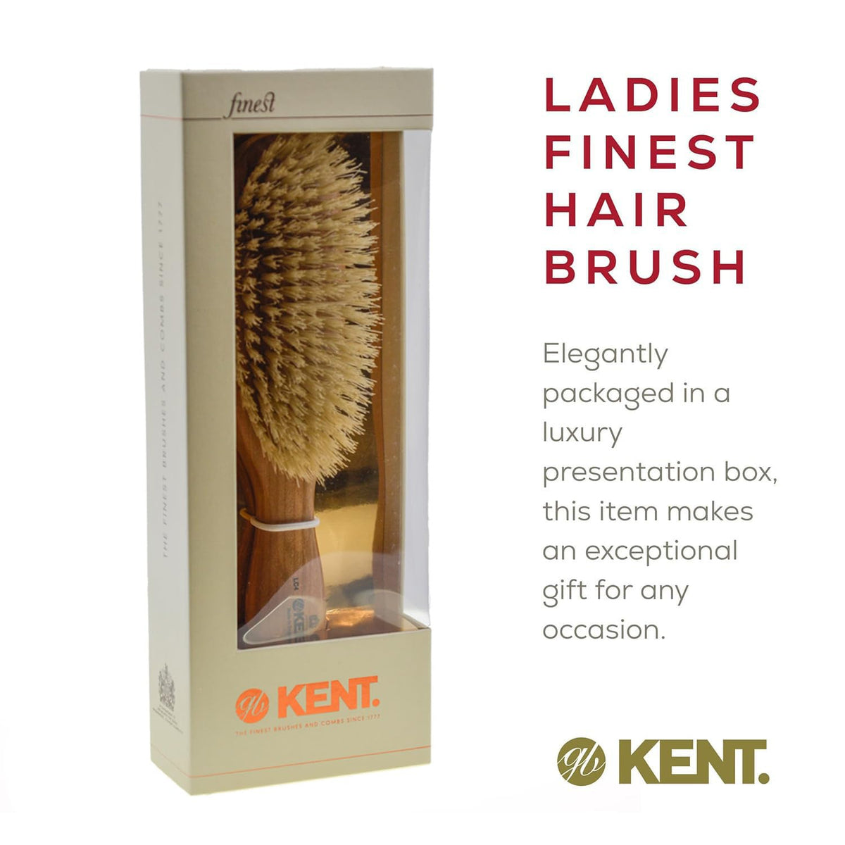 Kent LC4 Boar Bristle Hairbrush, Cherrywood Oval Brush for Medium to Thick Hair