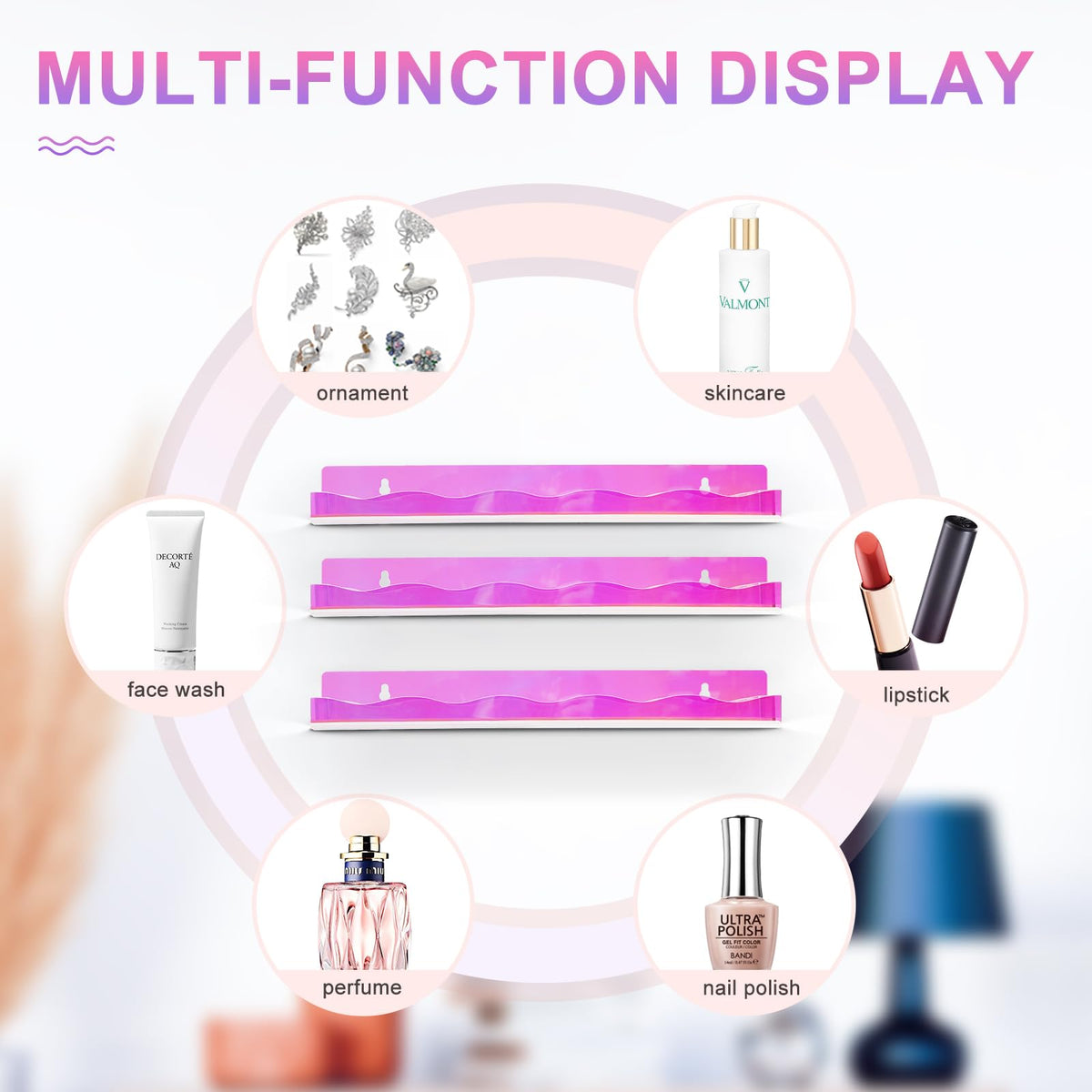 6 Pack Acrylic Wall-Mounted Nail Polish Organizer Shelves