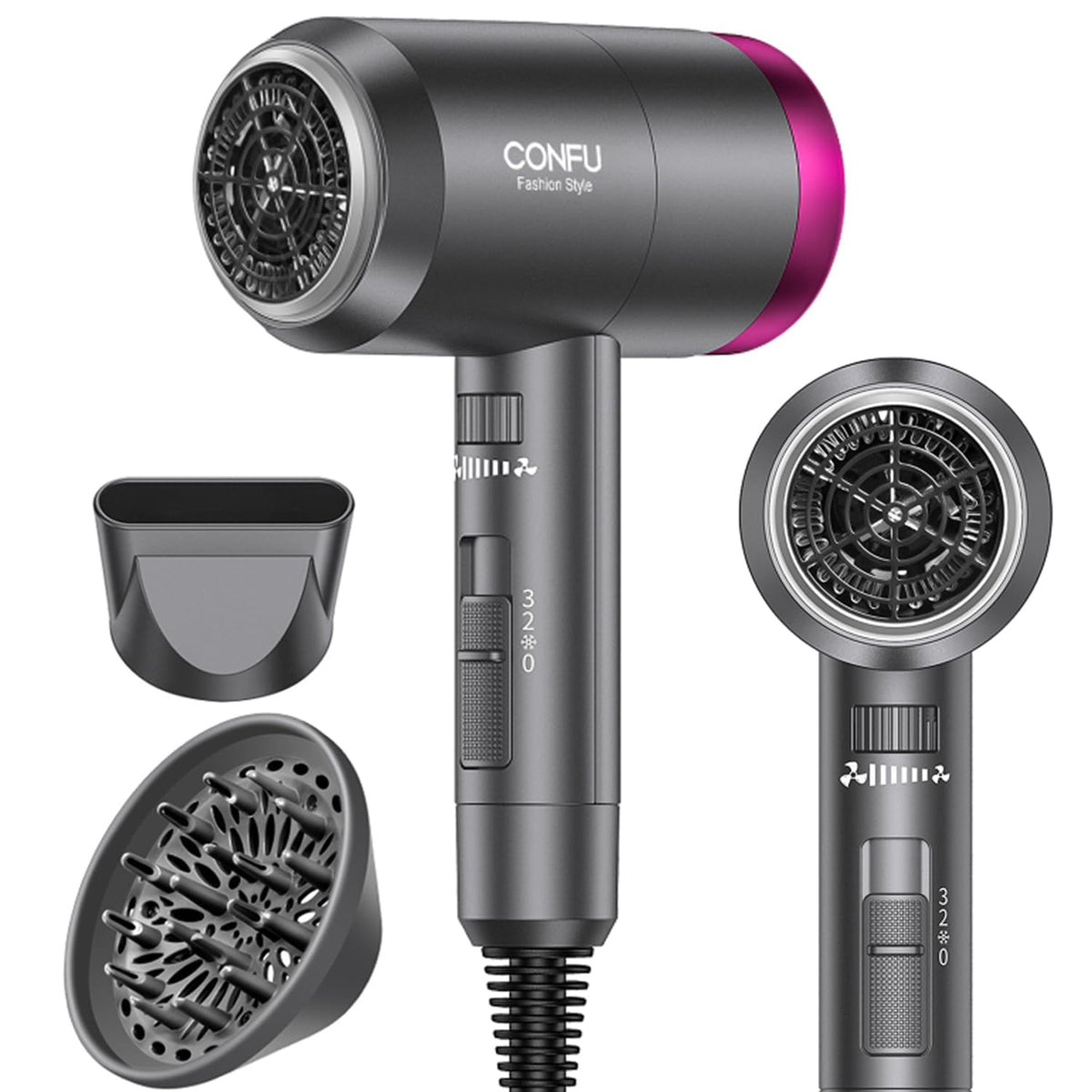 CONFU Ionic Hair Dryer 1600W with Diffuser and Concentrator