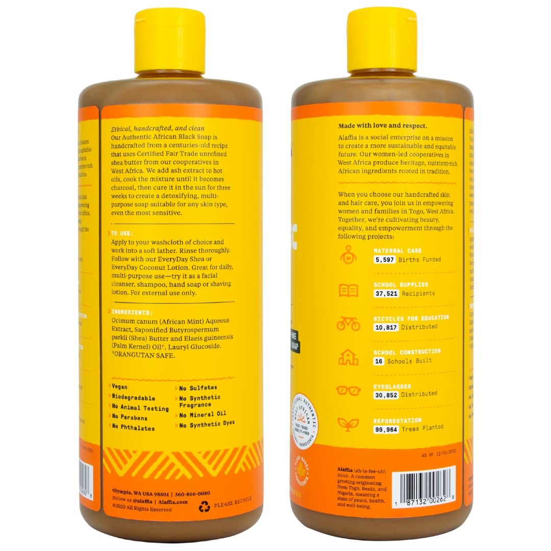 Alaffia Authentic African Black Soap Liquid Cleanser, 32 fl oz