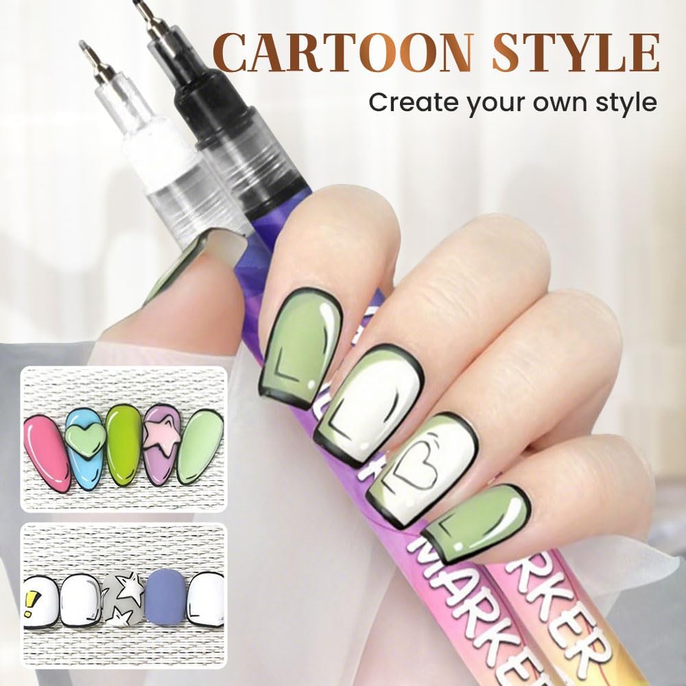 12-Color Nail Art Pens Set for Drawing, Dotting and 3D Designs