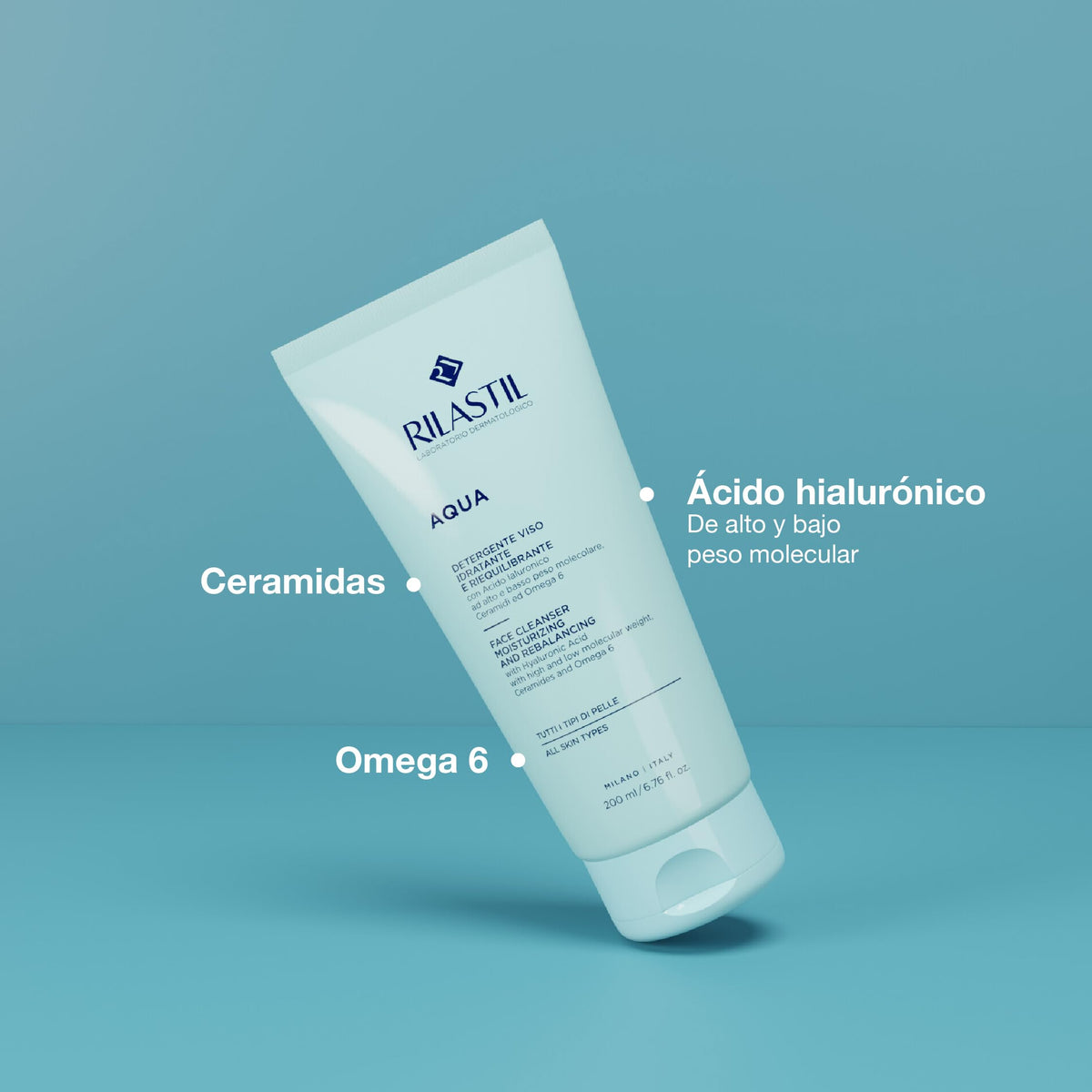 Rilastil Aqua Face Cleanser with Hyaluronic Acid, 200 ml