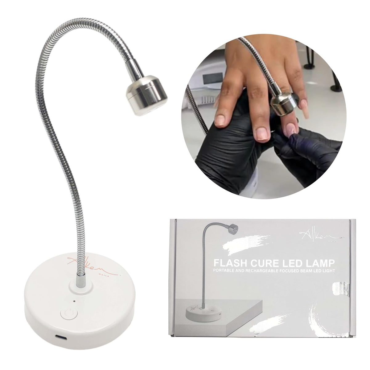 ALLKEM Portable Cordless UV LED Nail Lamp, Rechargeable Gooseneck Gel Nail Dryer, Silver