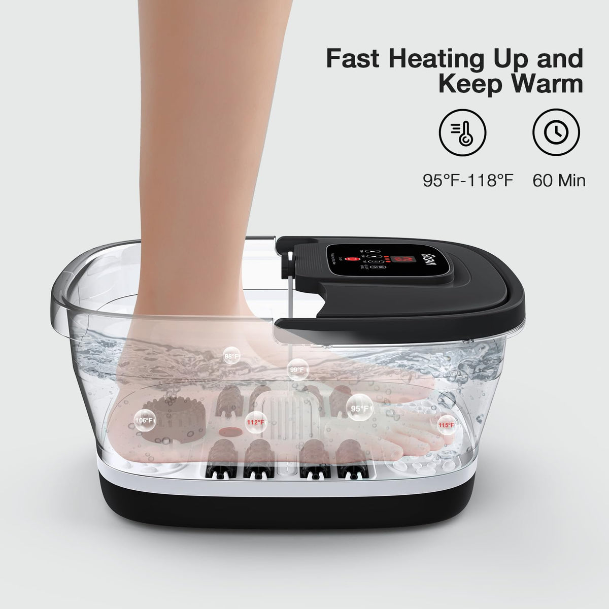 HOSPAN Collapsible Foot Spa with Heat, Bubbles, Red Light and Shiatsu Massage