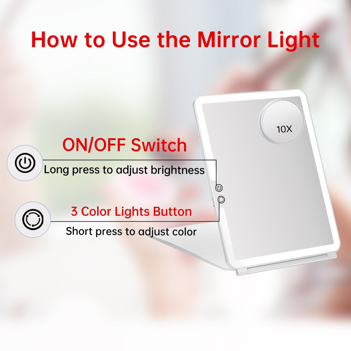 FUNTOUCH Rechargeable Lighted Travel Makeup Mirror with 10X Magnifier