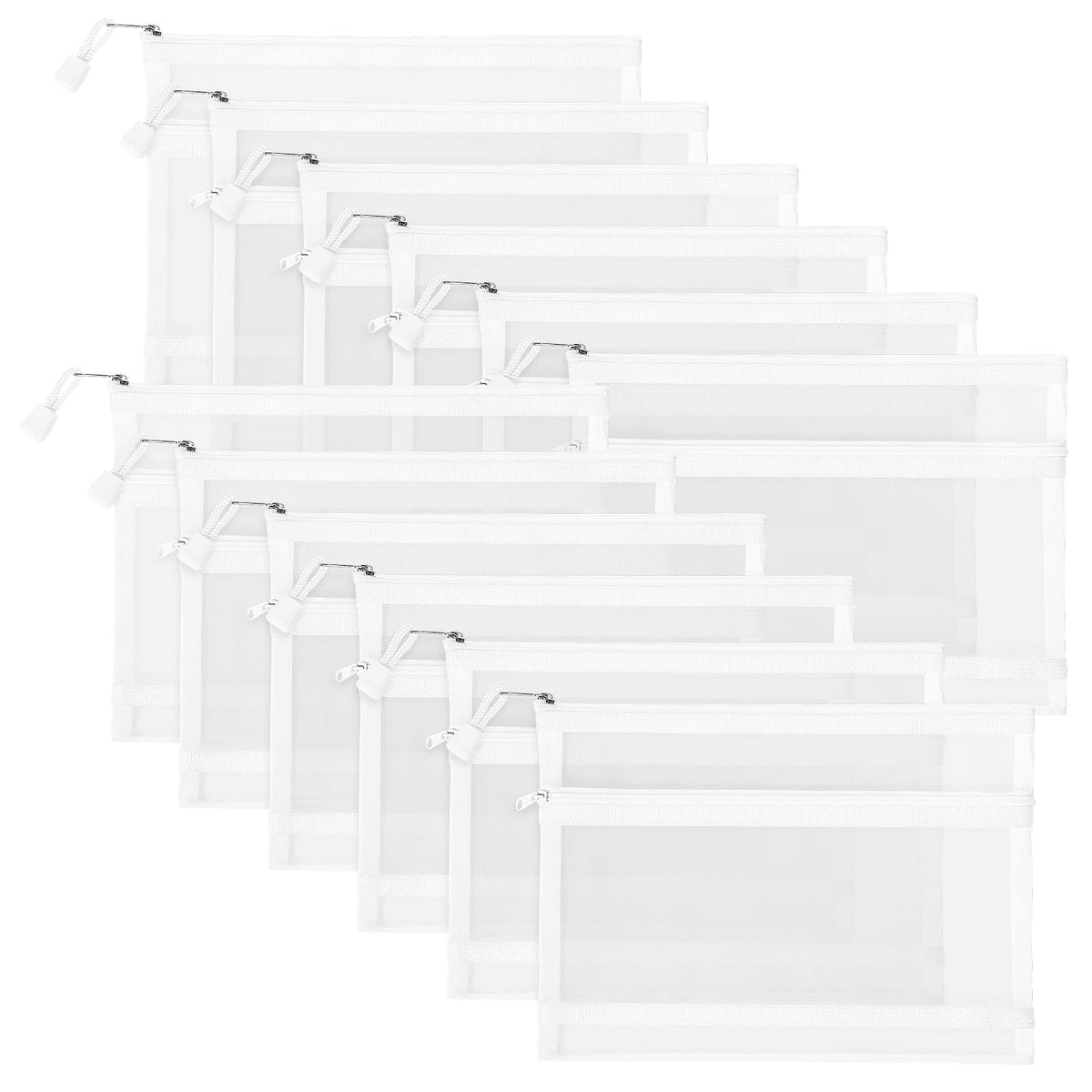 12-Piece Zipper Nylon Mesh Pouches, Clear Multipurpose Storage Bags