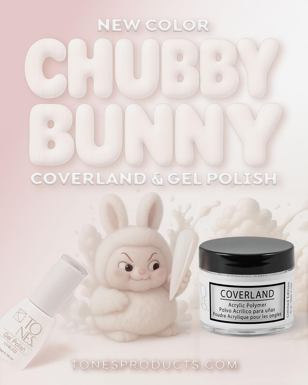 TONES Chubby Bunny Acrylic Nail Powder, Soft Milky Pink Polymer, 1.5 oz