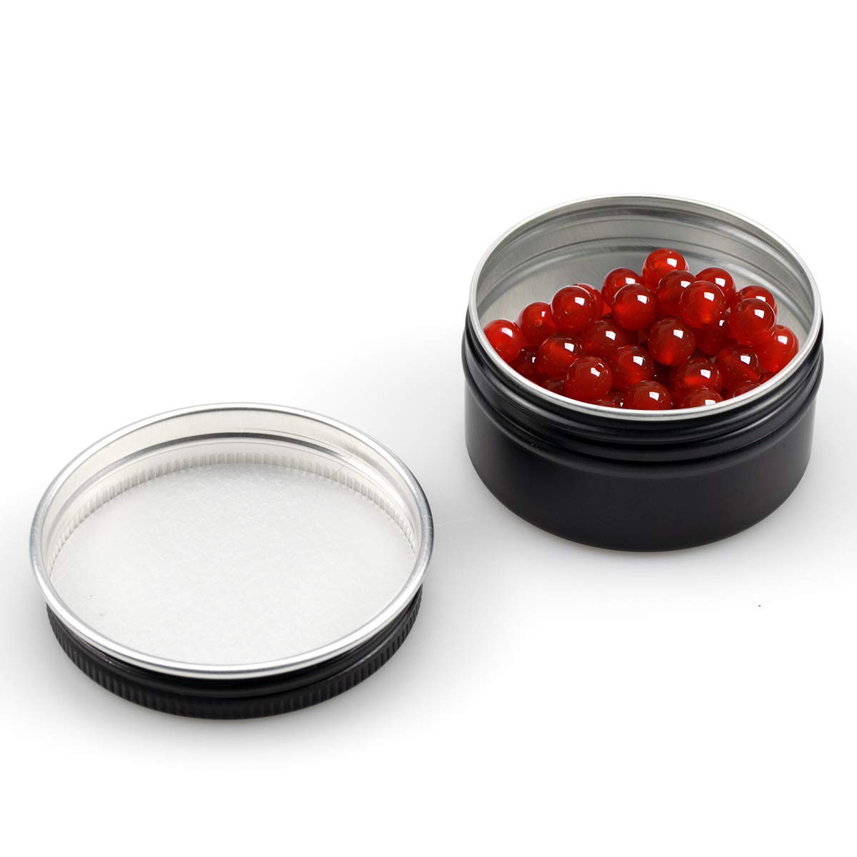 Foraineam 60 Pack 1 oz Black Aluminum Round Lip Balm Tins with Screw Lids
