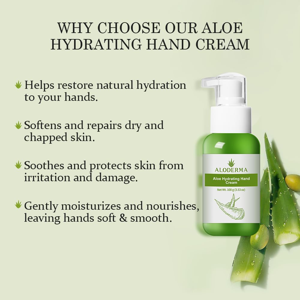 Aloderma Aloe Vera Hydrating Hand Cream, Non-Greasy Lotion, 3.5 Fl Oz