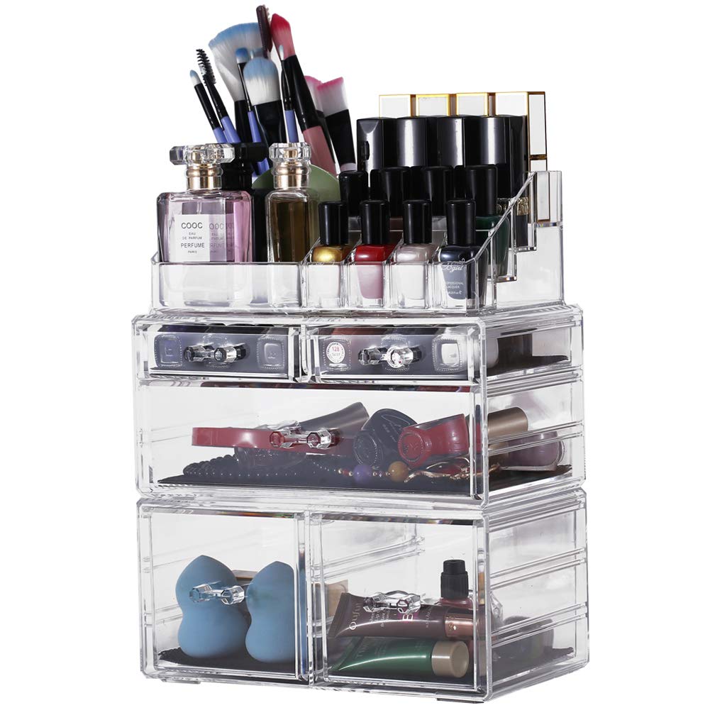 Sooyee Acrylic Makeup Organizer, 5-Drawer 3-Piece Storage Set