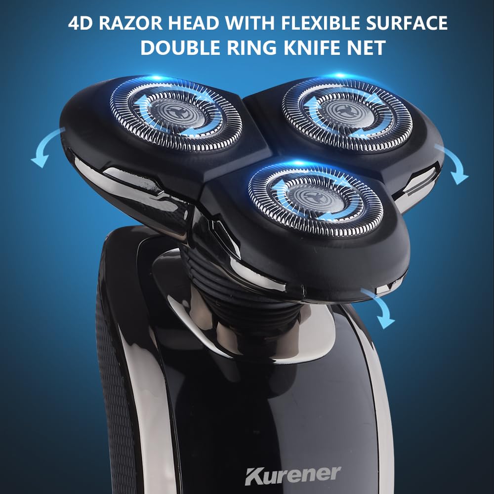4D Floating Electric Shaver for Men with Trimmers and Face Cleaning Brush