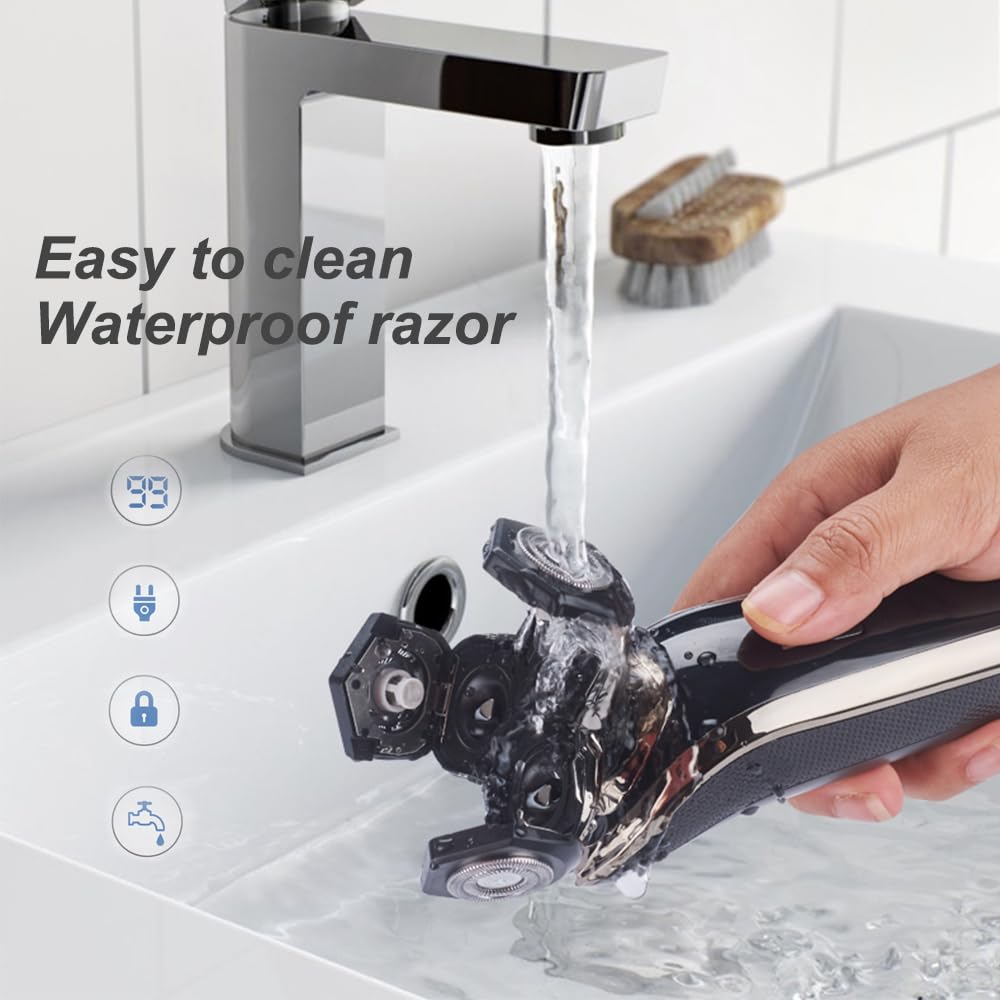 4D Floating Electric Shaver for Men with Trimmers and Face Cleaning Brush