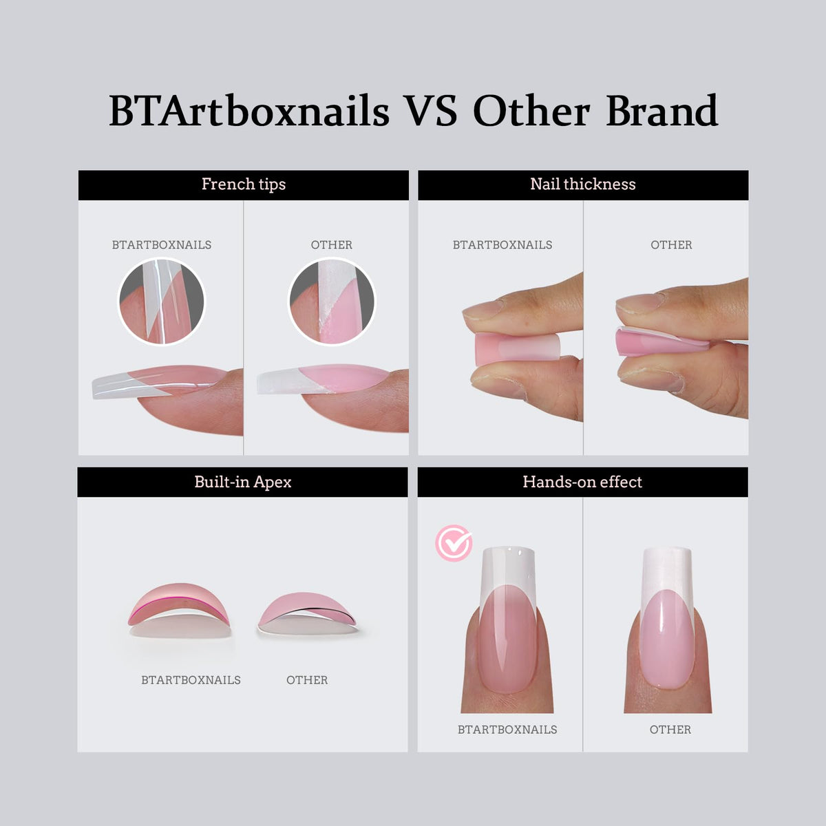 BTArtbox French Tip Press-On Nails, Short Coffin Soft Gel Nail Tips