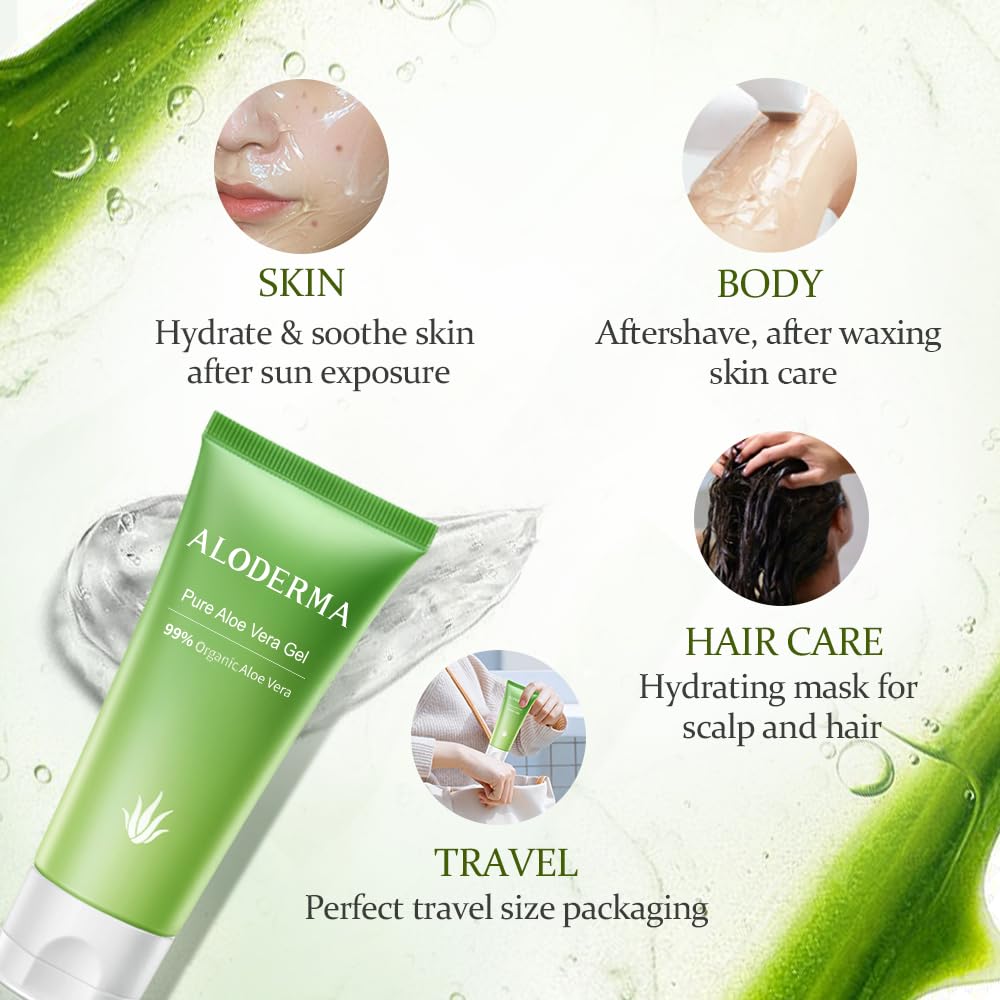 Aloderma USDA Organic Aloe Vera Gel, Unscented Hydrating Skin Care