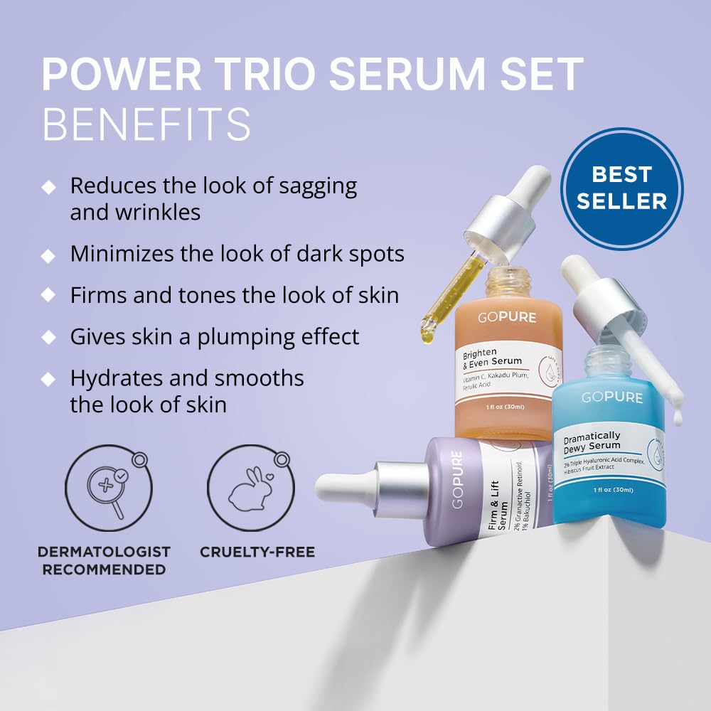 goPure Actives Skincare Set with Vitamin C, Hyaluronic Acid, Retinol and Bakuchiol
