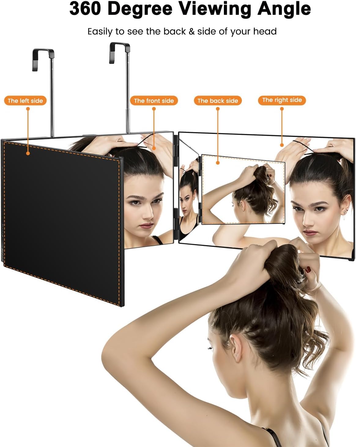 Vanmirr Black 3-Way 360° Mirror for Self Hair Cutting